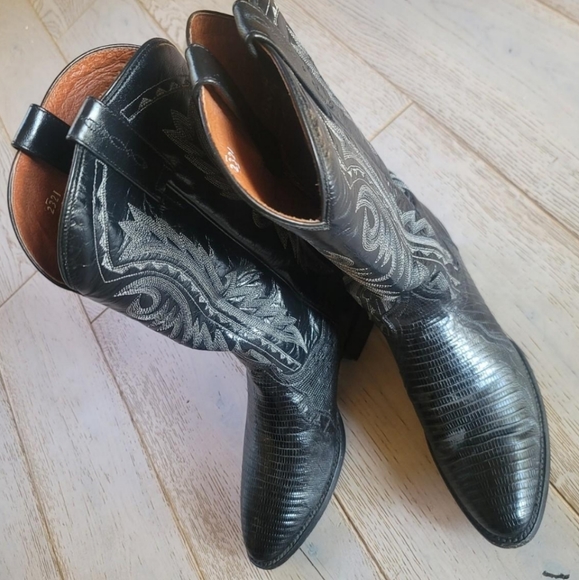 Dan Post Winston Lizard Western boots black leather mens 8.5 - Picture 3 of 8